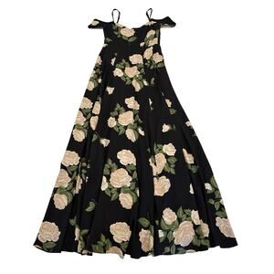 Reformation Poppy Maxi Dress Size 6 Black Floral Cold Shoulder Sweetheart